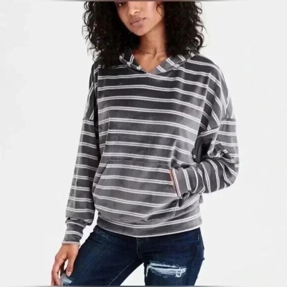 American Eagle Velour Striped Hoodie Dolman Sleeves-Size Large- NWOT 🦅 - Picture 6 of 7